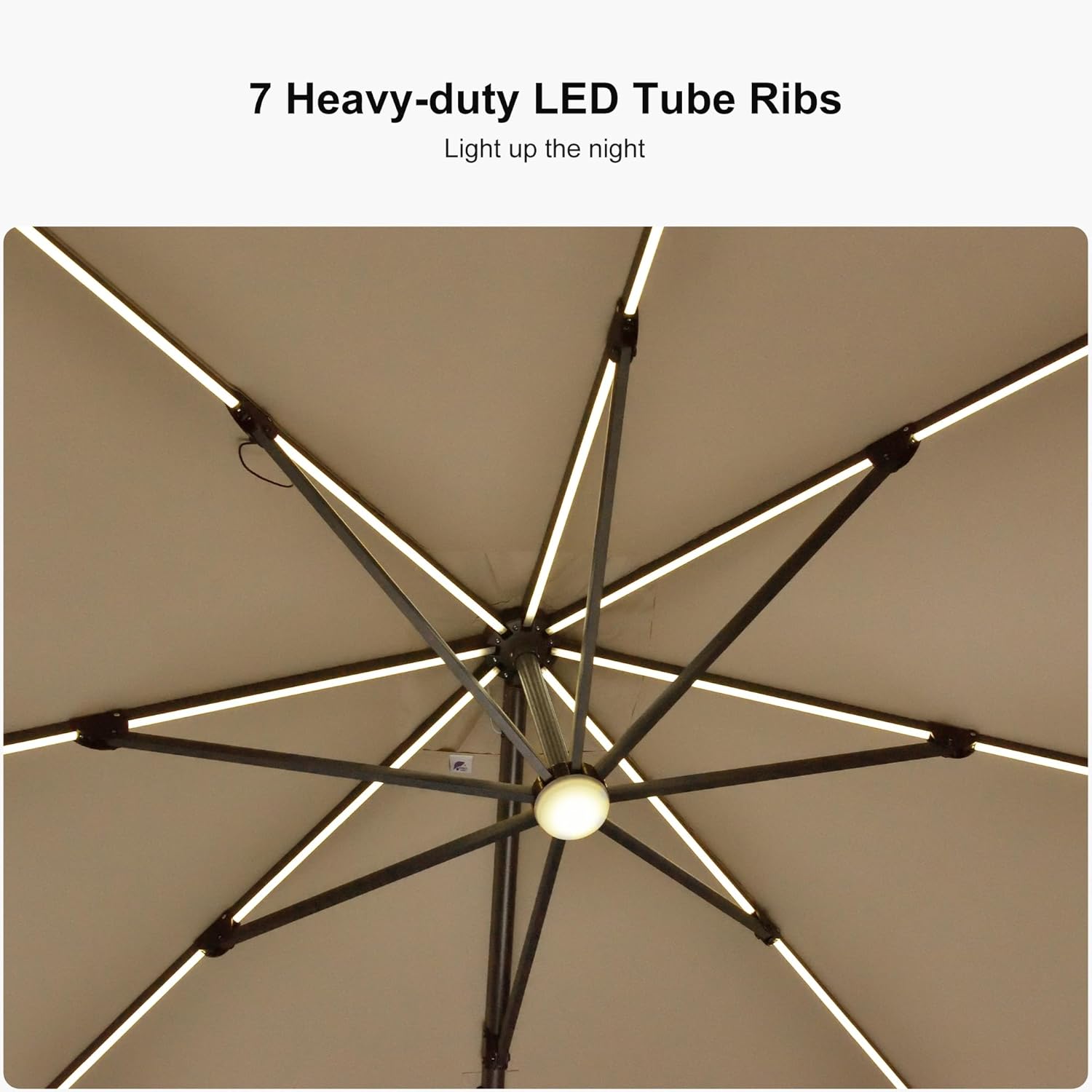 PURPLE LEAF 10 Feet Patio Umbrella Outdoor Cantilever Solar Powered LED Square Umbrella Aluminum Offset Umbrella with 360-degree Rotation for Garden Deck Pool Patio, Beige