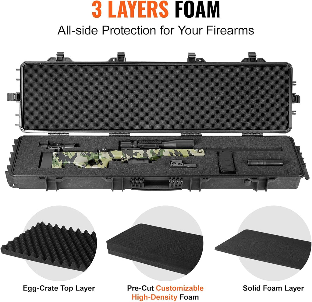 VEVOR Rifle Case, Rifle Hard Case with 4 Layers Fully-protective Foams, Lockable Hard Gun Case with Wheels, IP67 Waterproof & Crushproof, for Rifles or Shotguns