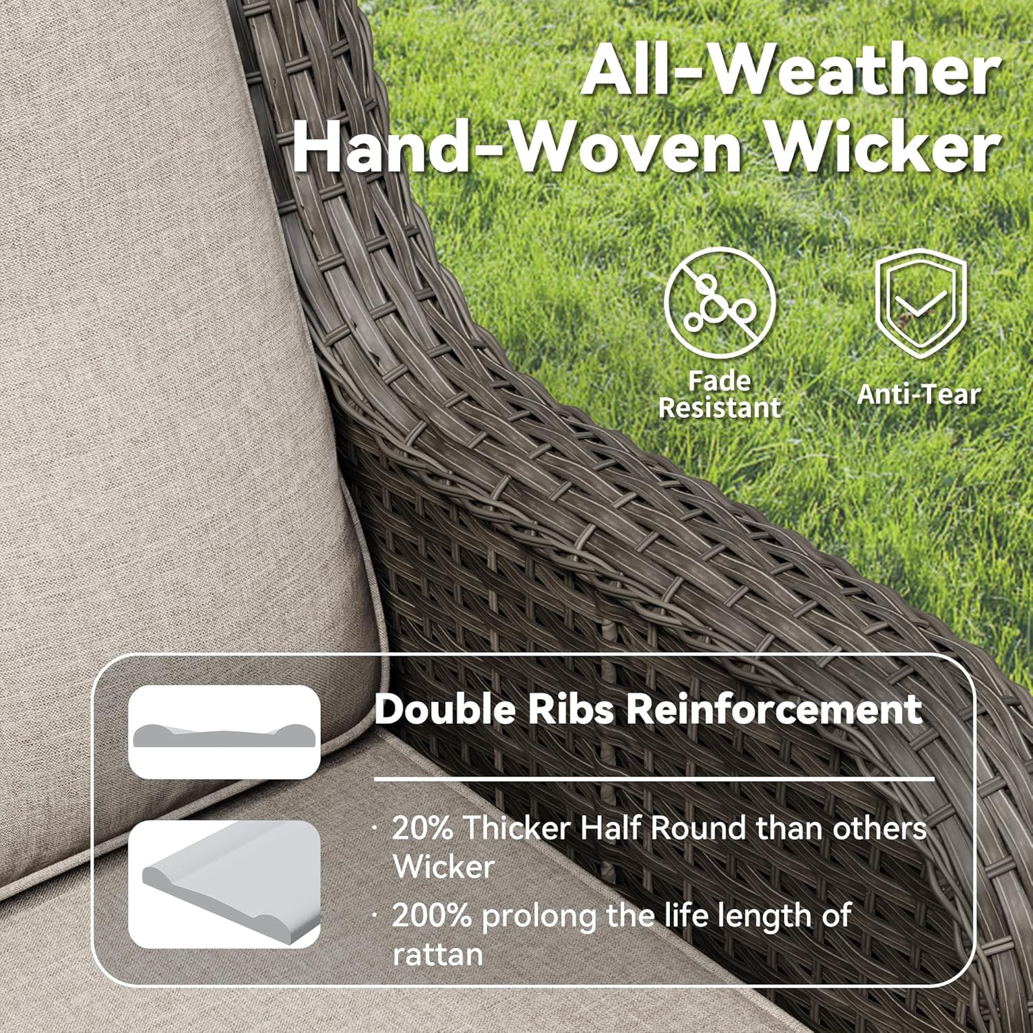 4 Piece Outdoor Wicker Patio Furniture Set, Patio Chairs Set with Thickened Olefin Cushions, High Back and Deep Seating, Hand-Woven PE Rattan, Ottoman for Porch, Deck, Beige