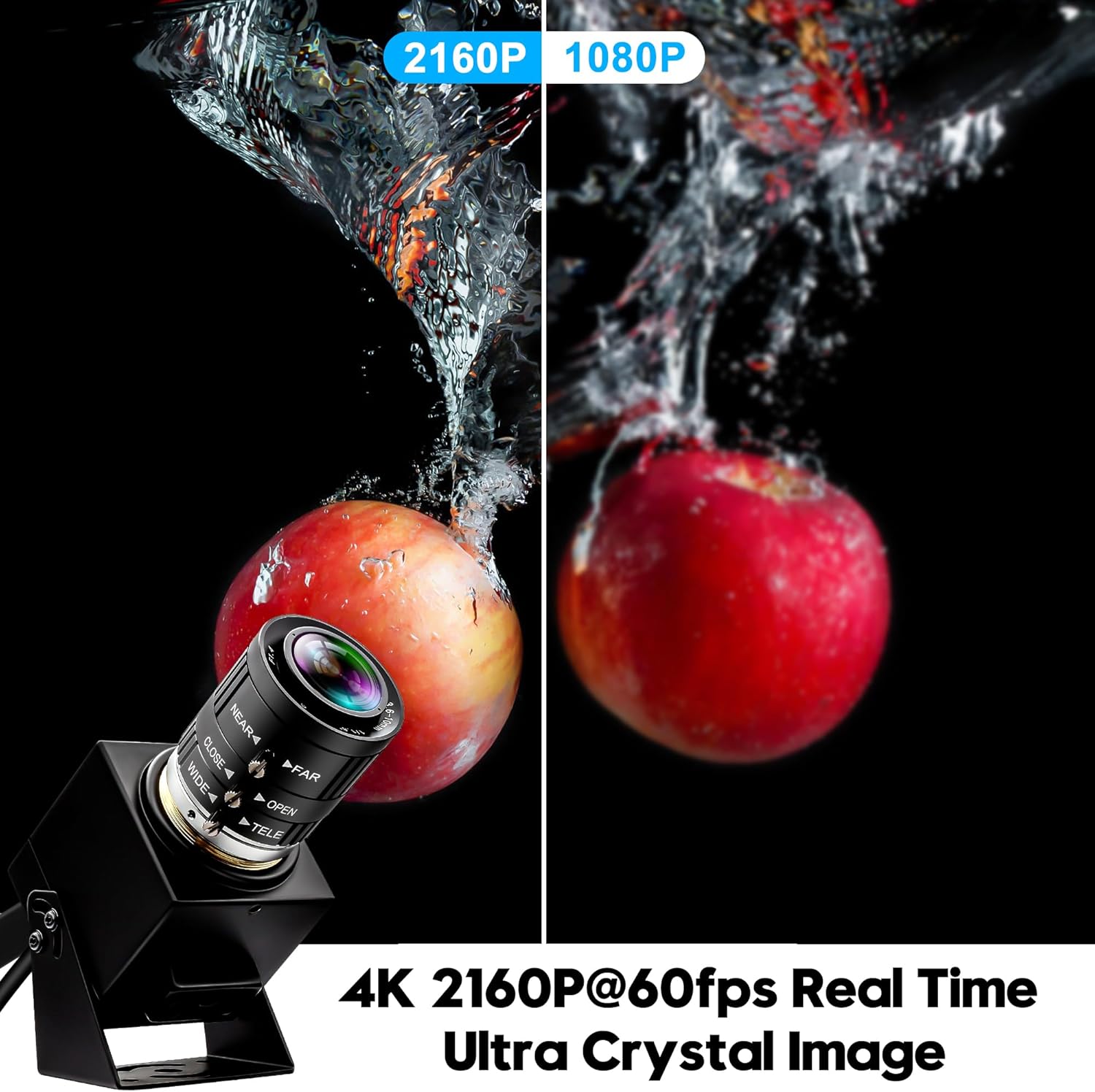 4K 60fps High Speed Camera USB3.0 & HDMI Dual Simultaneous Output 3X Manual CS-Mount Varifocal Lens with 2X Digital Zoom H.264 Security Camera for Computers TVs Projectors Video Conferences