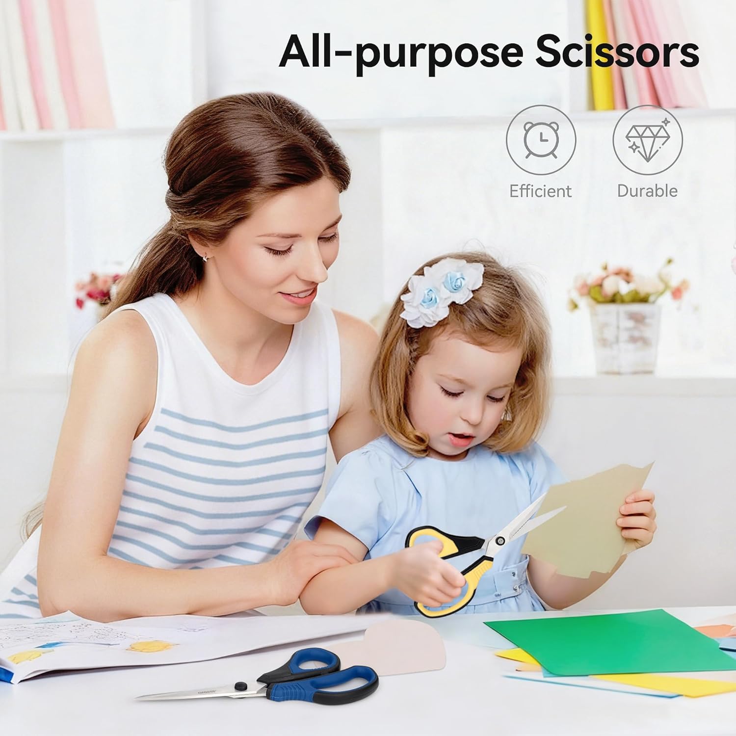 QMVESS 8.5" Scissors All Purpose 3 Pack, Ultra Sharp 2.5mm Thick Blade Scissors for Office, Professional Ergonomic Comfort Grip for Office School Home Fabric Sewing DIY Craft Cutting General Use