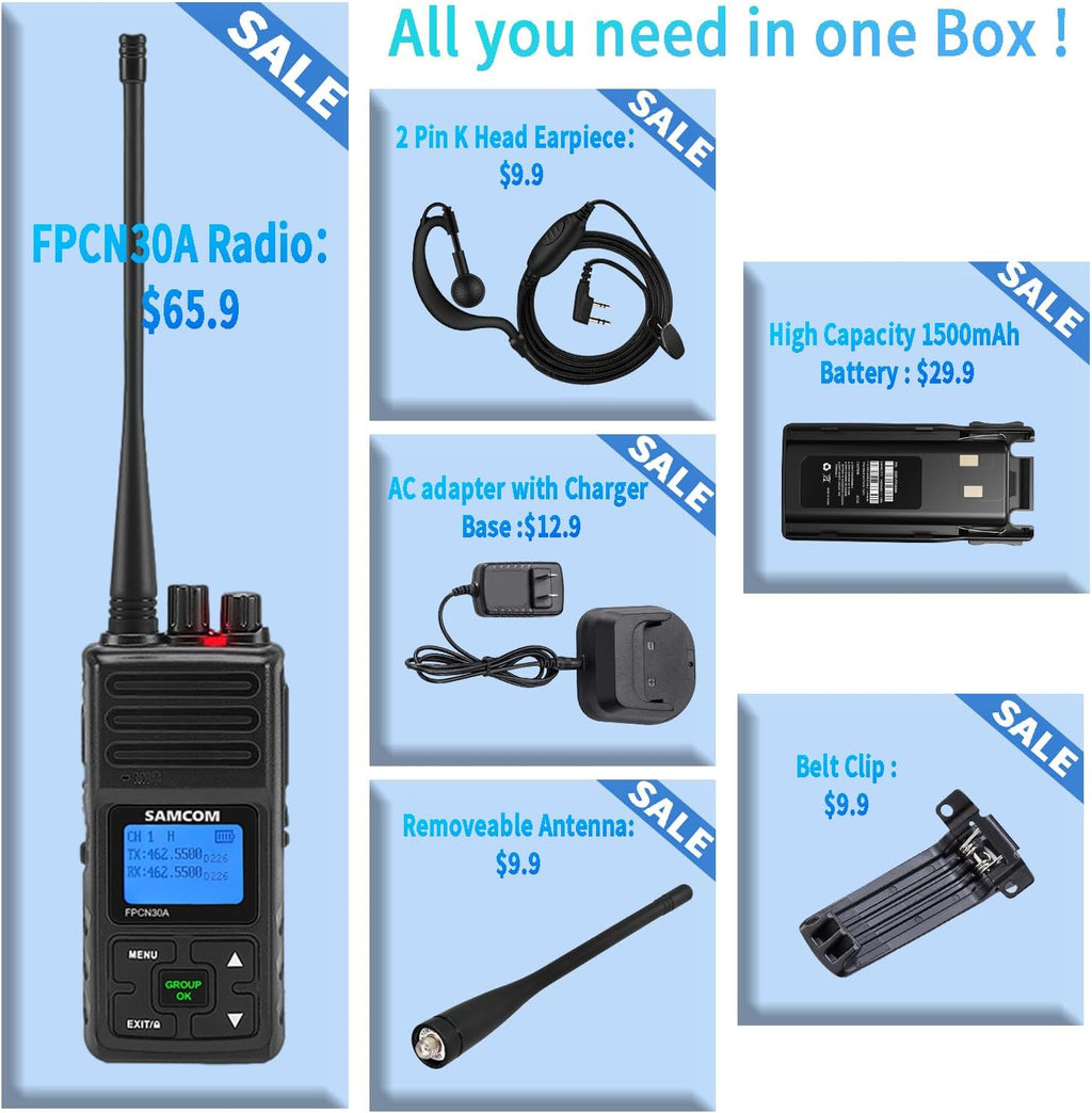 SAMCOM FPCN30A Two Way Radios Long Range 5 Watts Walkie Talkies for Adults Rechargeable 2 Way Radios UHF Handheld Business Group Call Radio 1500mAh Battery with Earpieces for Construction,6 Packs