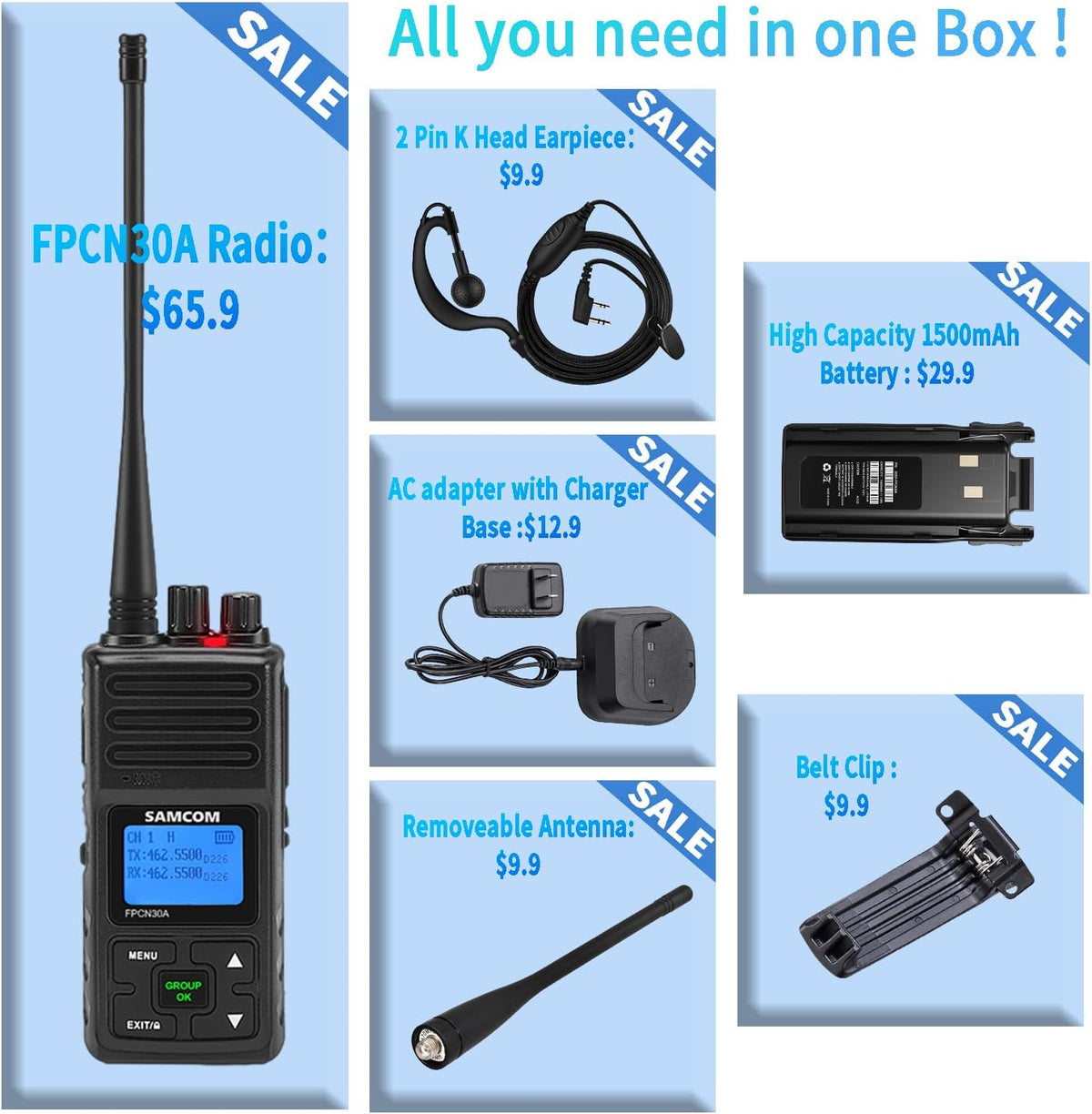 SAMCOM FPCN30A Two Way Radios Long Range 5 Watts Walkie Talkies for Adults Rechargeable 2 Way Radios UHF Handheld Business Group Call Radio 1500mAh Battery with Earpieces for Construction,6 Packs