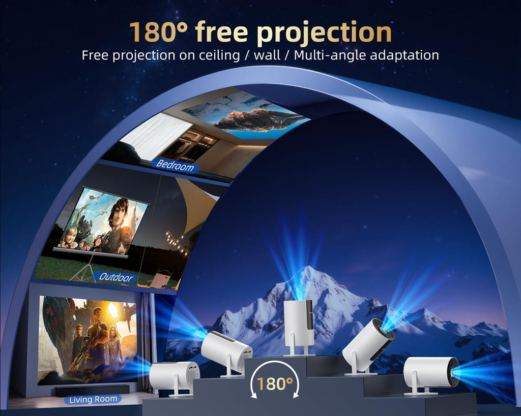320ANSI/Google Store/Voice Control Smart Projector with WiFi and Bluetooth, 10,000+ Apps, Pericat 4K UHD Home Theater Portable Mini Movie Projector, Indoor & Outdoor Use 180° & Netflix-Compatible