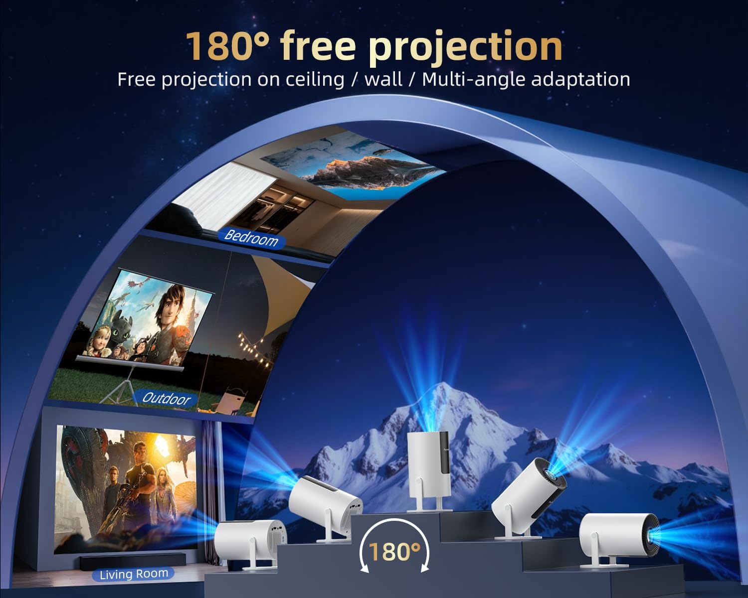 320ANSI/Google Store/Voice Control Smart Projector with WiFi and Bluetooth, 10,000+ Apps, Pericat 4K UHD Home Theater Portable Mini Movie Projector, Indoor & Outdoor Use 180° & Netflix-Compatible