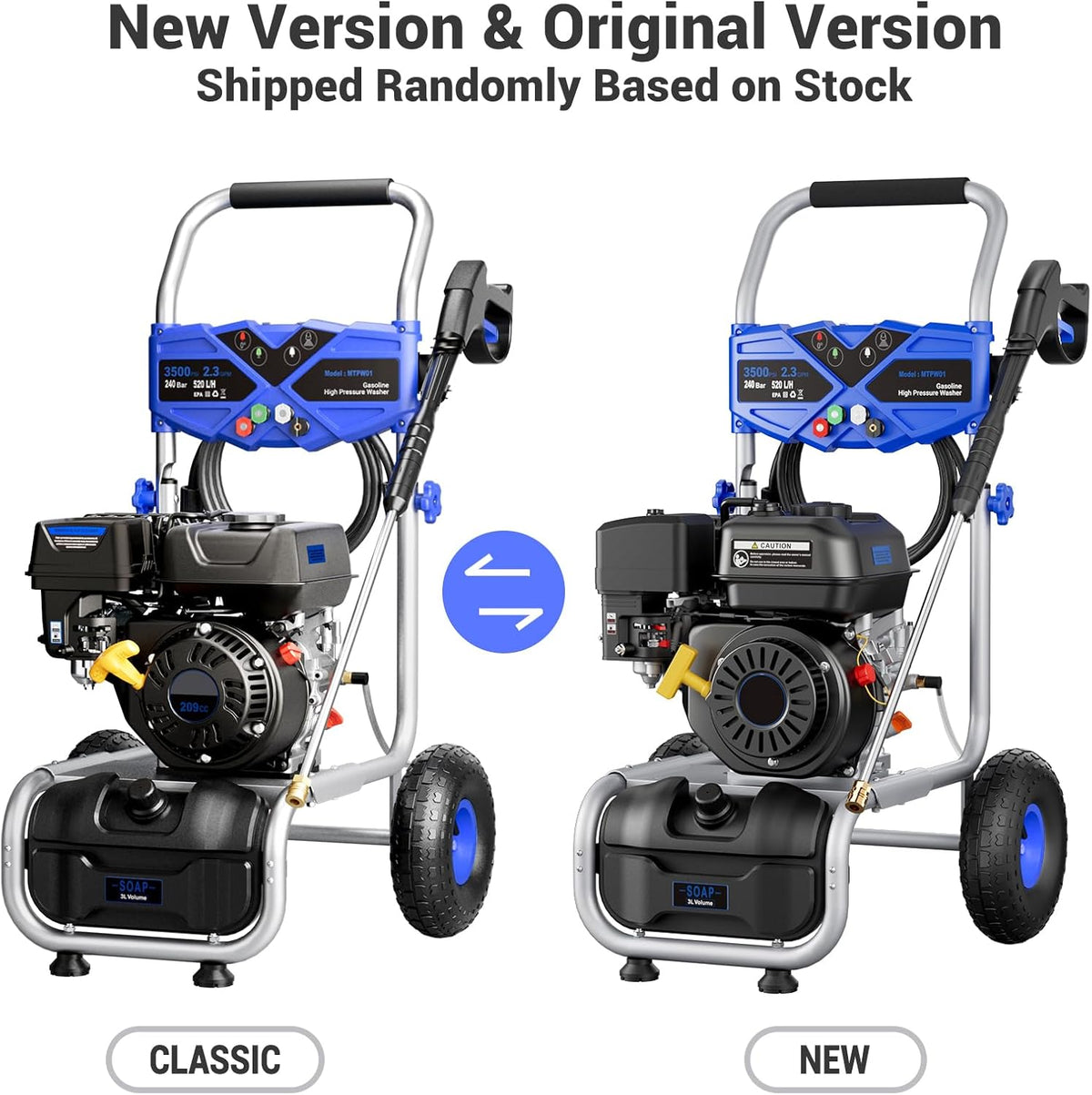 3500PSI Gas Pressure Washer, 2.3GPM Gas Powered High Pressure Washer with 209CC Engine, 4 Adjustable Nozzles, 25 ft High Pressure Hose for Cleaning Walls, Terraces, Vehicles, Garden (Blue)