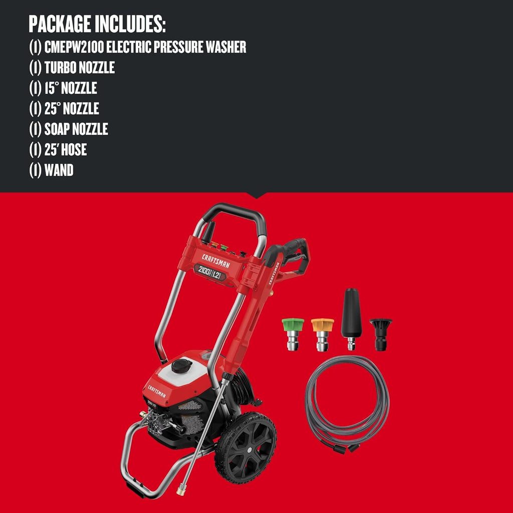 CRAFTSMAN Electric Pressure Washer, Cold Water, 2100-PSI, 1.2 GPM, Corded (CMEPW2100)
