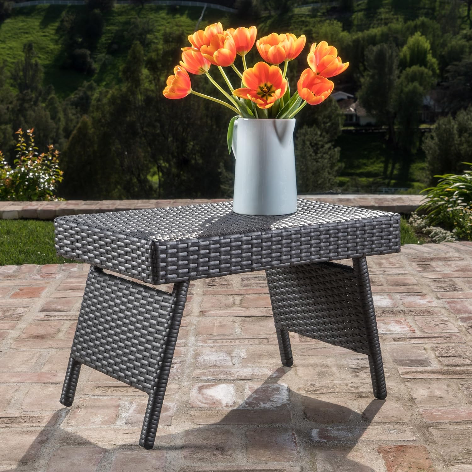 Christopher Knight Home Salem Outdoor Wicker Lounge with Water Resistant Cushions and Coffee Table, Grey / Green/ White Stripe