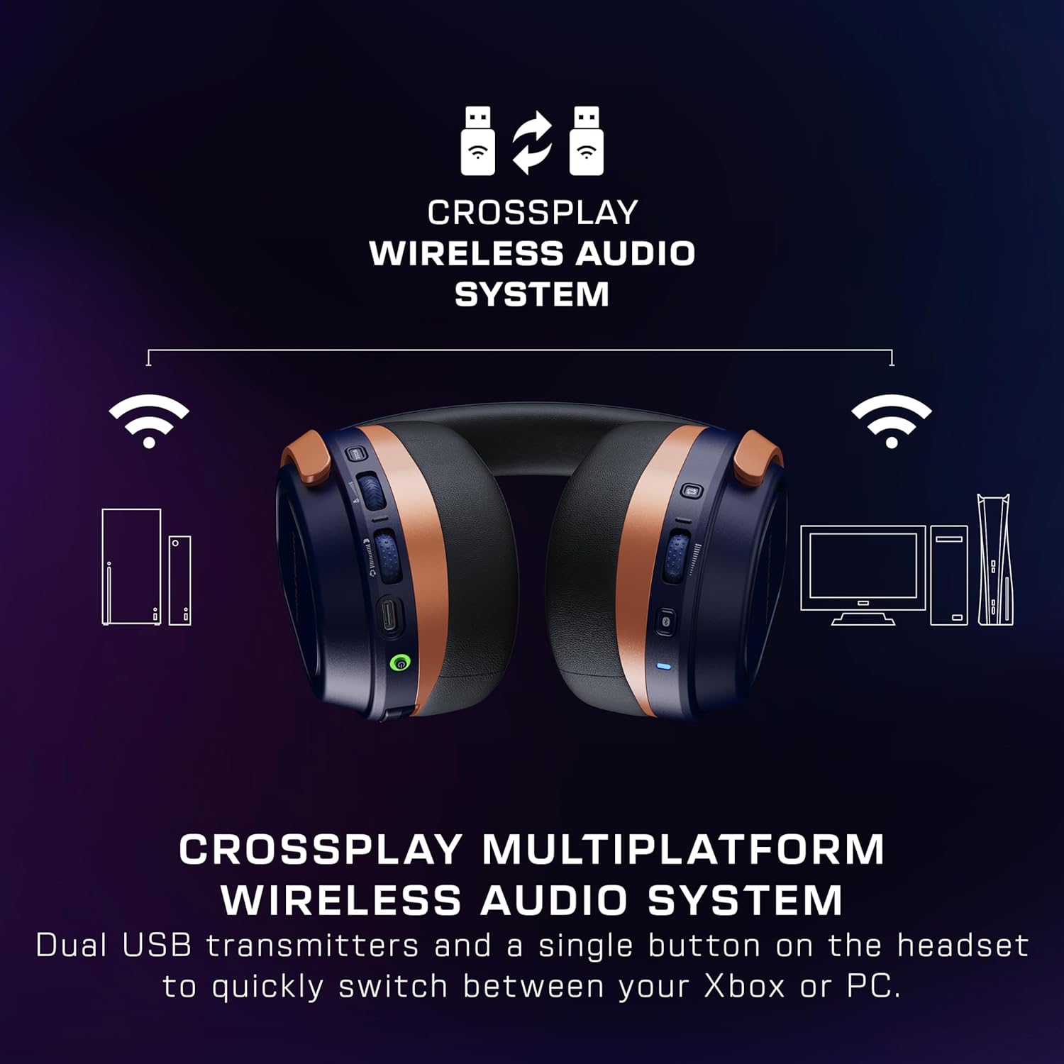 Turtle Beach Stealth 700 Gen 3 Wireless Multiplatform Amplified Gaming Headset for Xbox Series X|S, Xbox One, PC, PS5, Mobile – 60mm Drivers, AI Noise-Cancelling Mic, Bluetooth, 80-Hr Battery – Cobalt
