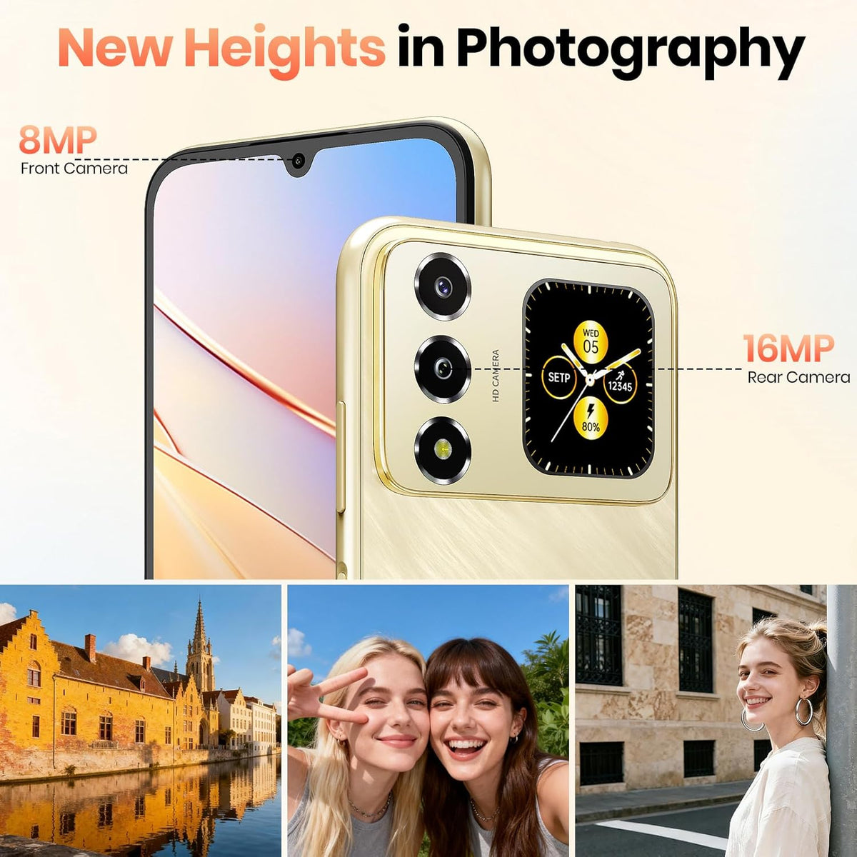 FOSSIBOT S7 Android 16 CellPhones, 16GB+128GB+2TB Unlocked Phone, 6.9" FHD Display 120Hz Dual-Screen Smartphones, 5000mAh Battery 4G Dual Sim Mobile Phone, Gemini Al/GPS/Face ID (2026 Gold)