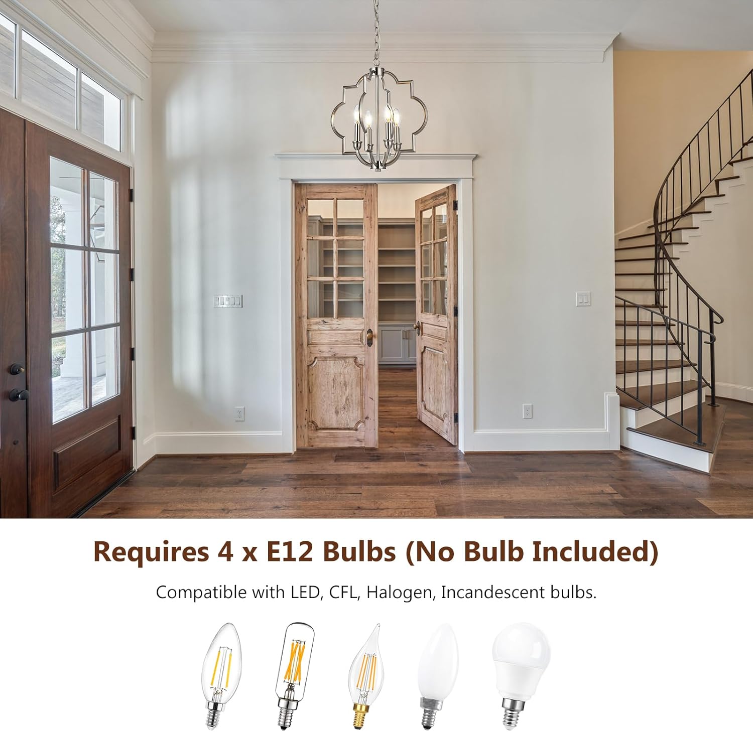 Jonsi Brushed Nickel Chandelier - 4 Lights Kitchen Island Pendant Light, 15.6" Farmhouse Orb Geometric Adjustable Height Ceiling Hanging Lighting for Entryway Foyer Bar Restauran Living Dining Room