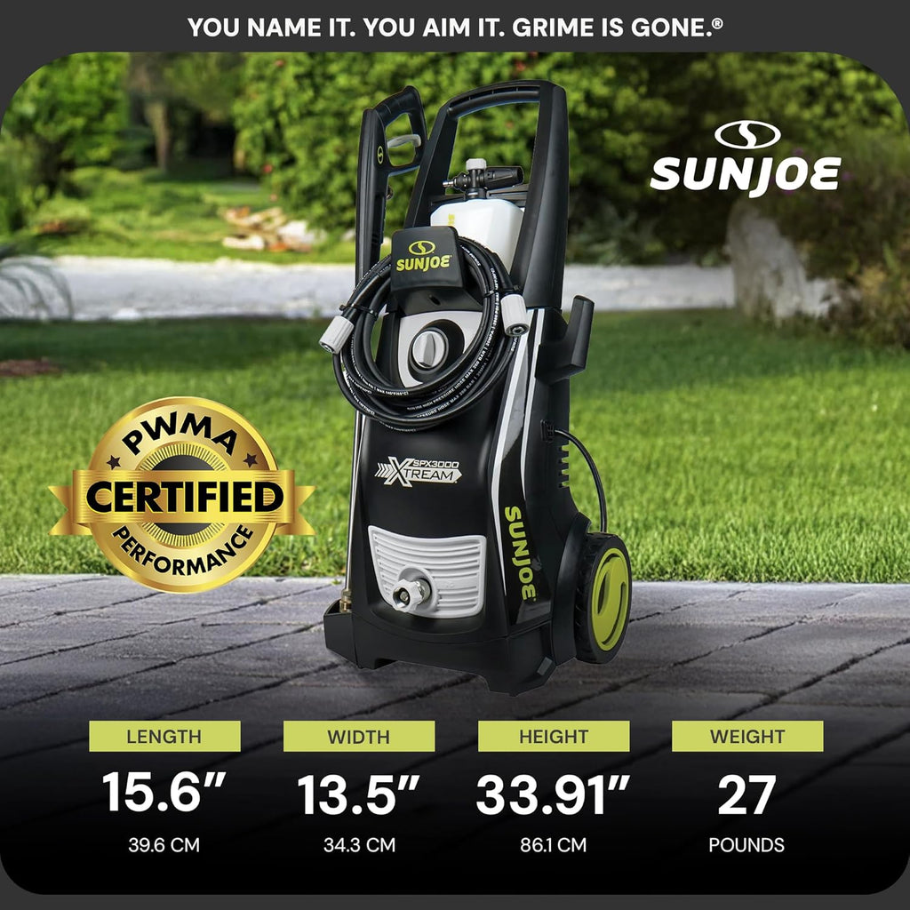 Sun Joe SPX3000-XT XTREAM 2,200 PSI Pressure Washer with 14.9A Motor, Includes 4 Quick-Connect Nozzles, High-Pressure Hose, Garden Hose Adapter, and 35-Foot Power Cord