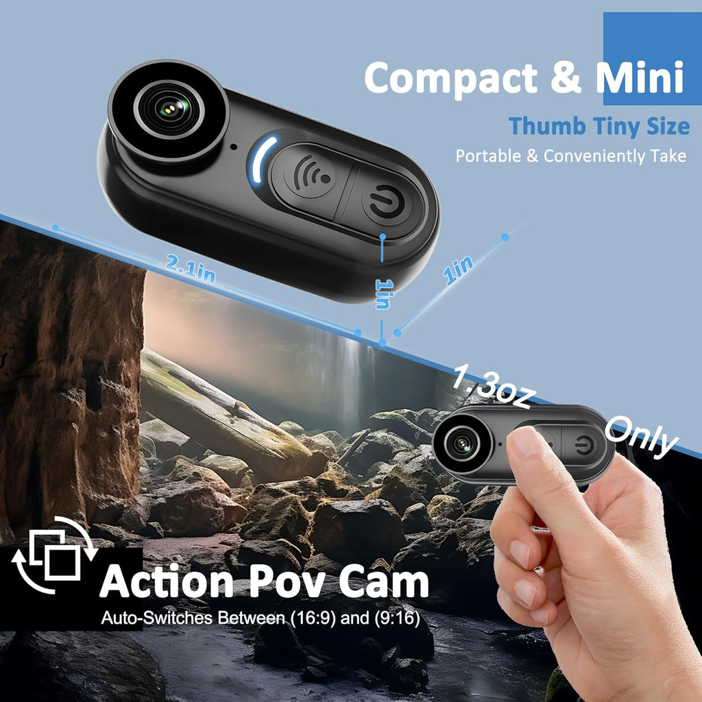 4K Wearable POV Action Camera, IPX7 Waterproof Mini Body Camera with 6-Axis Image Stabilization, Hands-Free Thumb Camera for Cycling Vlog Travel Outdoor Sports