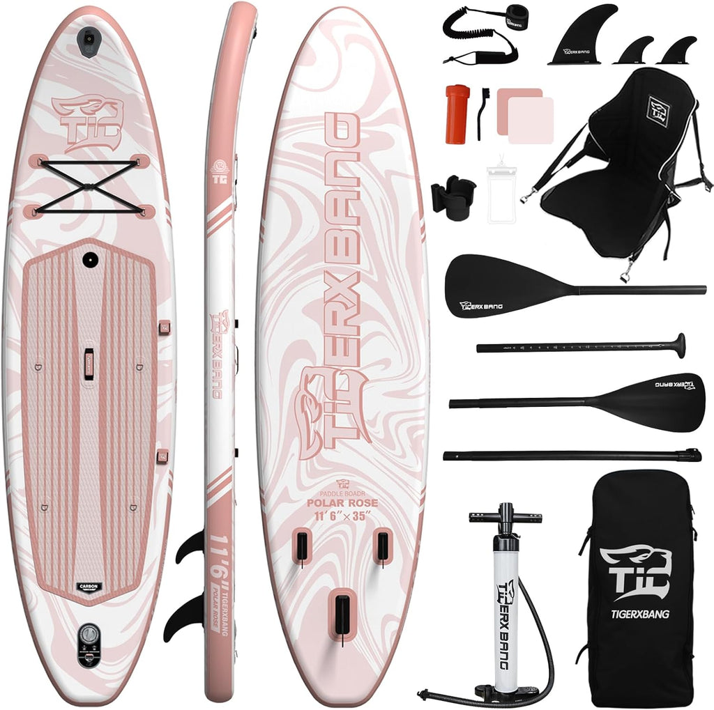 TIGERXBANG 11'6"/11'/10' Inflatable Paddle Board with Complete Accessories, Versatile Premium Paddle Boards for Adults/Youth, Stand Up Paddle Board Polar/Wave/Sunny Wave Collection