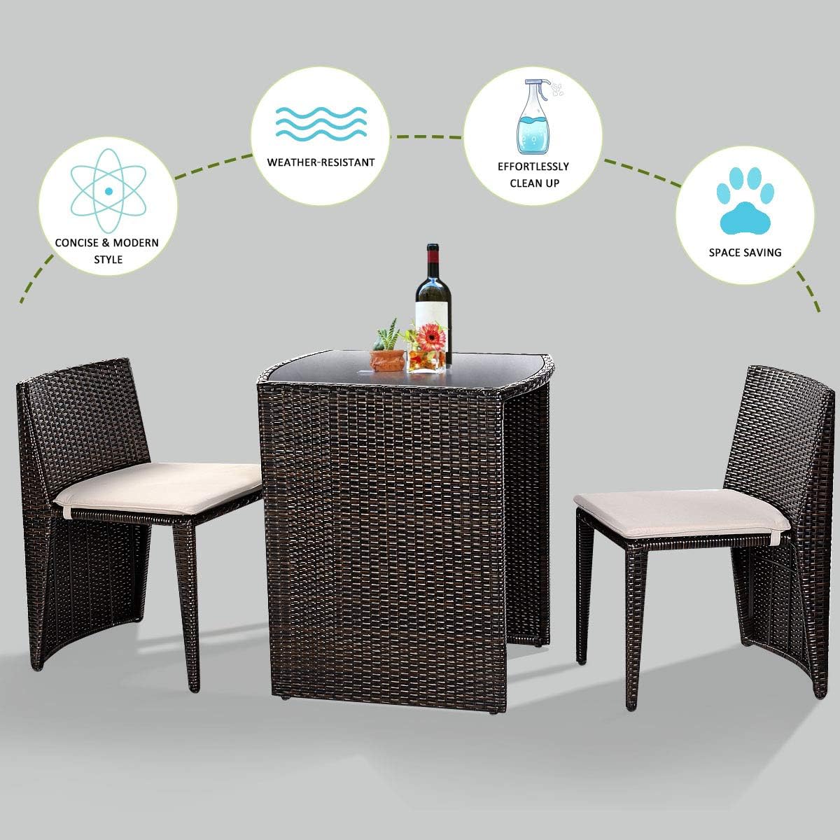 COSTWAY 3 PCS Cushioned Outdoor Wicker Patio Set Garden Sofa Seat No Assembly