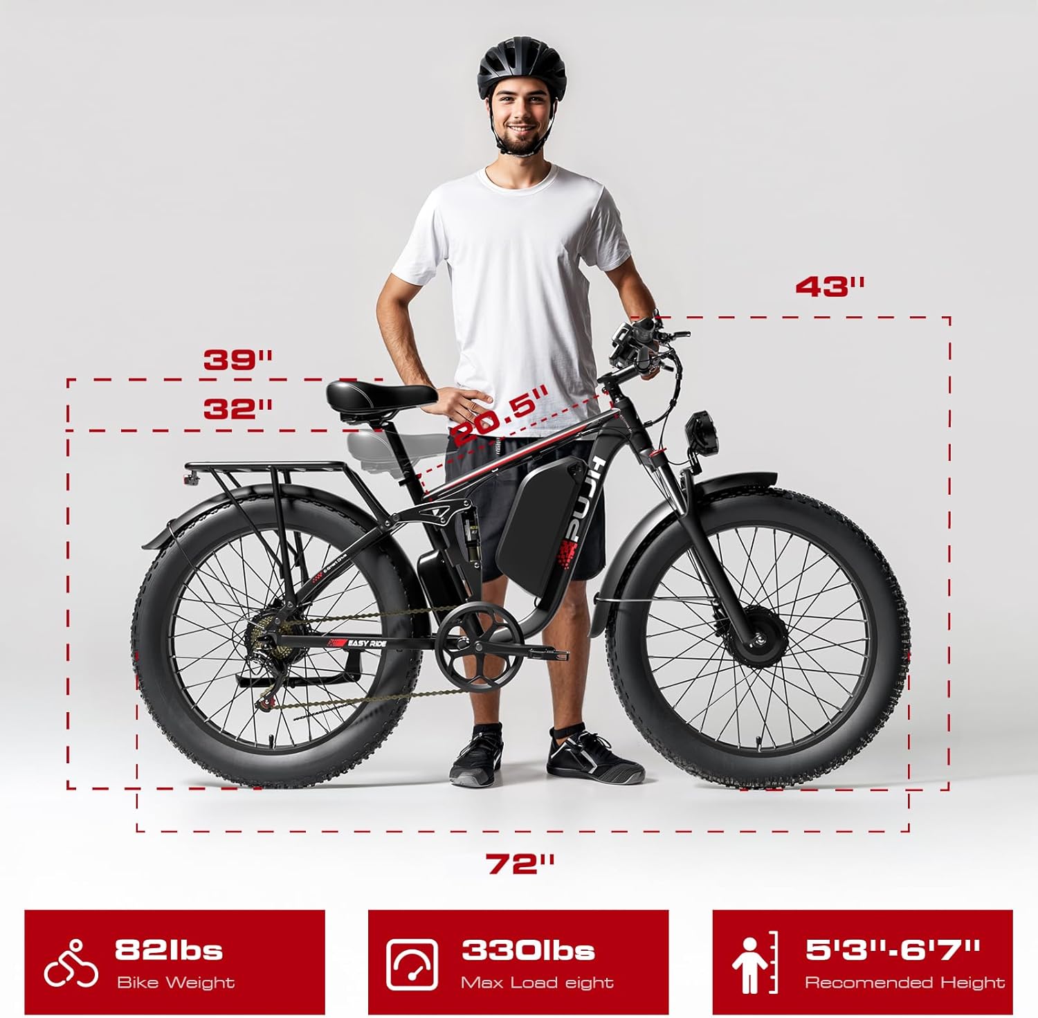 4000W Dual Motor Ebike with 52V 25Ah Removable Battery for Adults,Max Speed 38MPH Up to 100 Miles,24" Fat Tire Electric Bike for Snow Off-Road Commuter E-Bike for Men