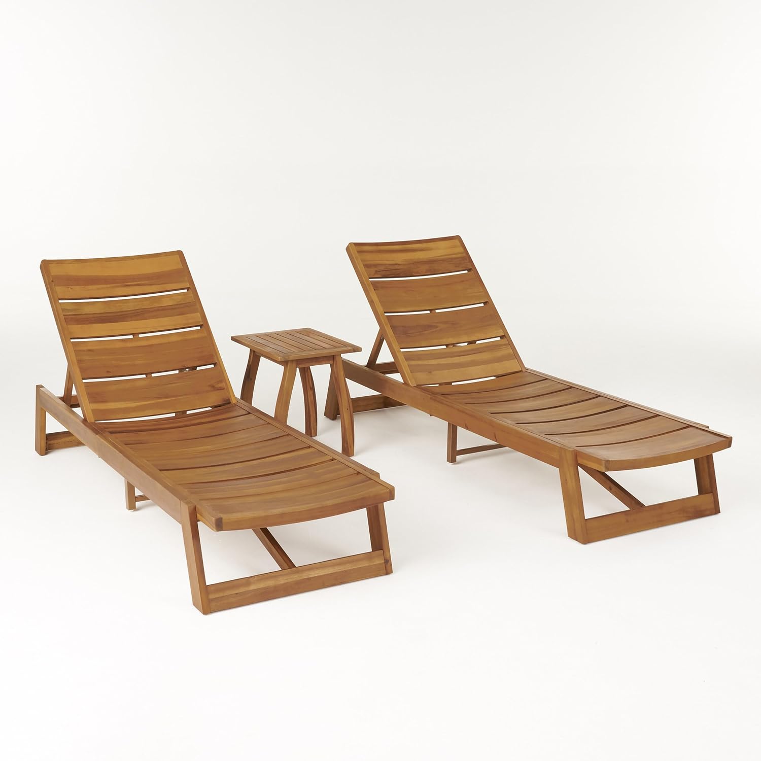 Christopher Knight Home Outdoor Acacia Wood 3 Piece Chaise Lounge Set