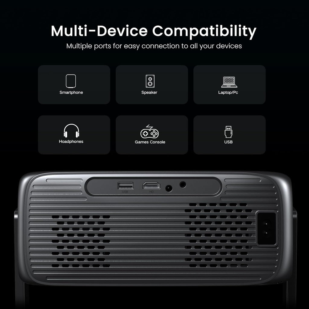 2000 ANSI Official Licensed Google TV Outdoor Projector 4K Decoding, Smart Projector with Wifi and Bluetooth, Auto Focus, Dolby Sound, Built-in Apps, HAPPRUN Indoor Home Theater with 270° Stand