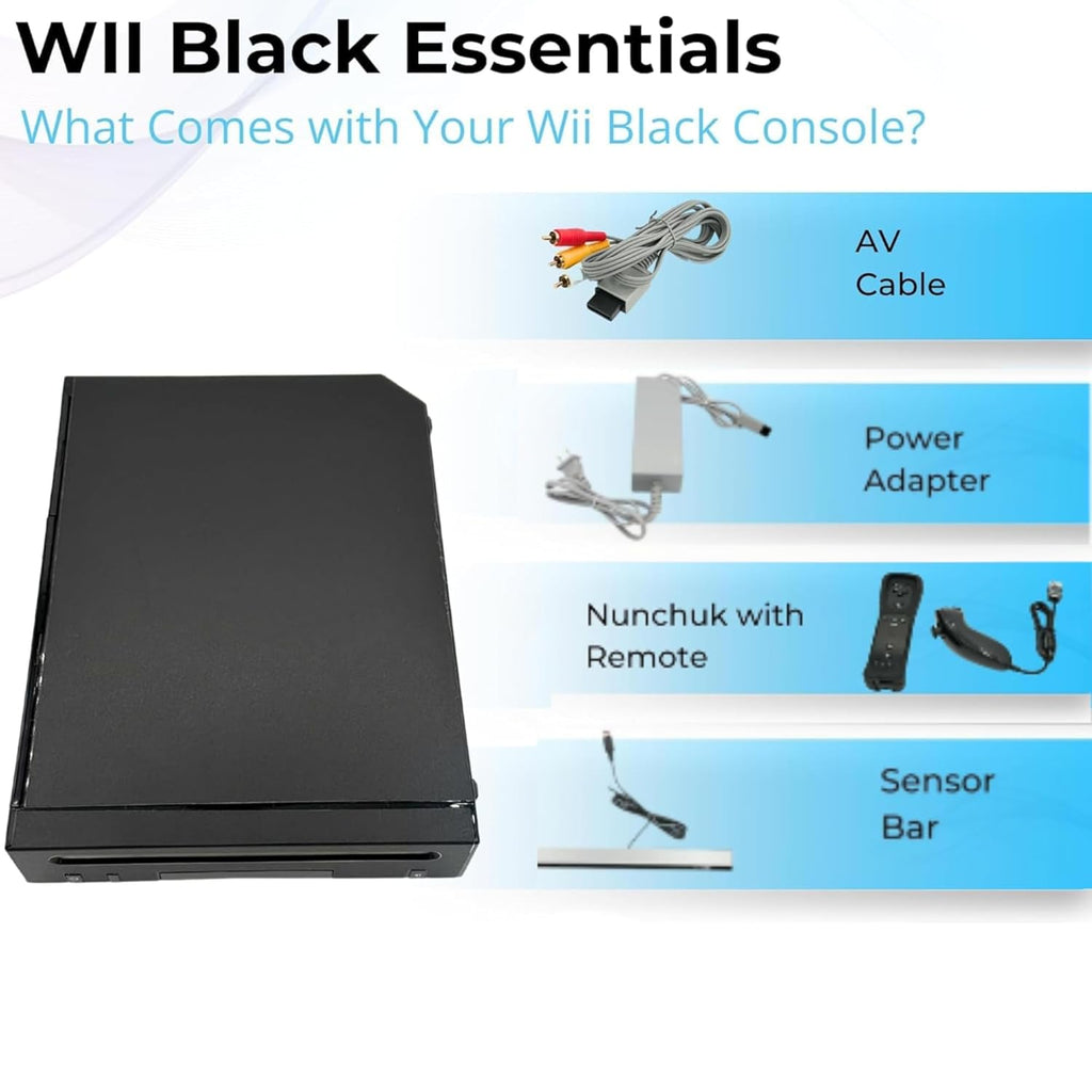 Nintendo Wii Console (Black) with Controllers and Nunchucks (Renewed)