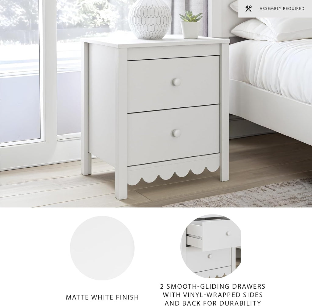 Signature Design by Ashley Hallityn Minimalist 2 Drawer Nightstand, Smooth-Gliding Drawers, Wood, 21.34" W x 15.94" D x 24.37" H, Matte White Finish