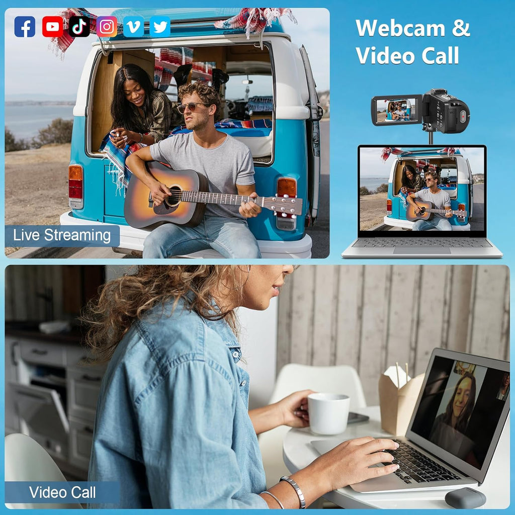 4K Camcorder Video Camera HD 80MP 30FPS Vlogging Camera for YouTube IR Night Vision Camera 18X Digital Zoom 3.0 IPS Screen Video Recorder with 32GB SD Card, 2 Batteries, Remote Control, and Stabilizer
