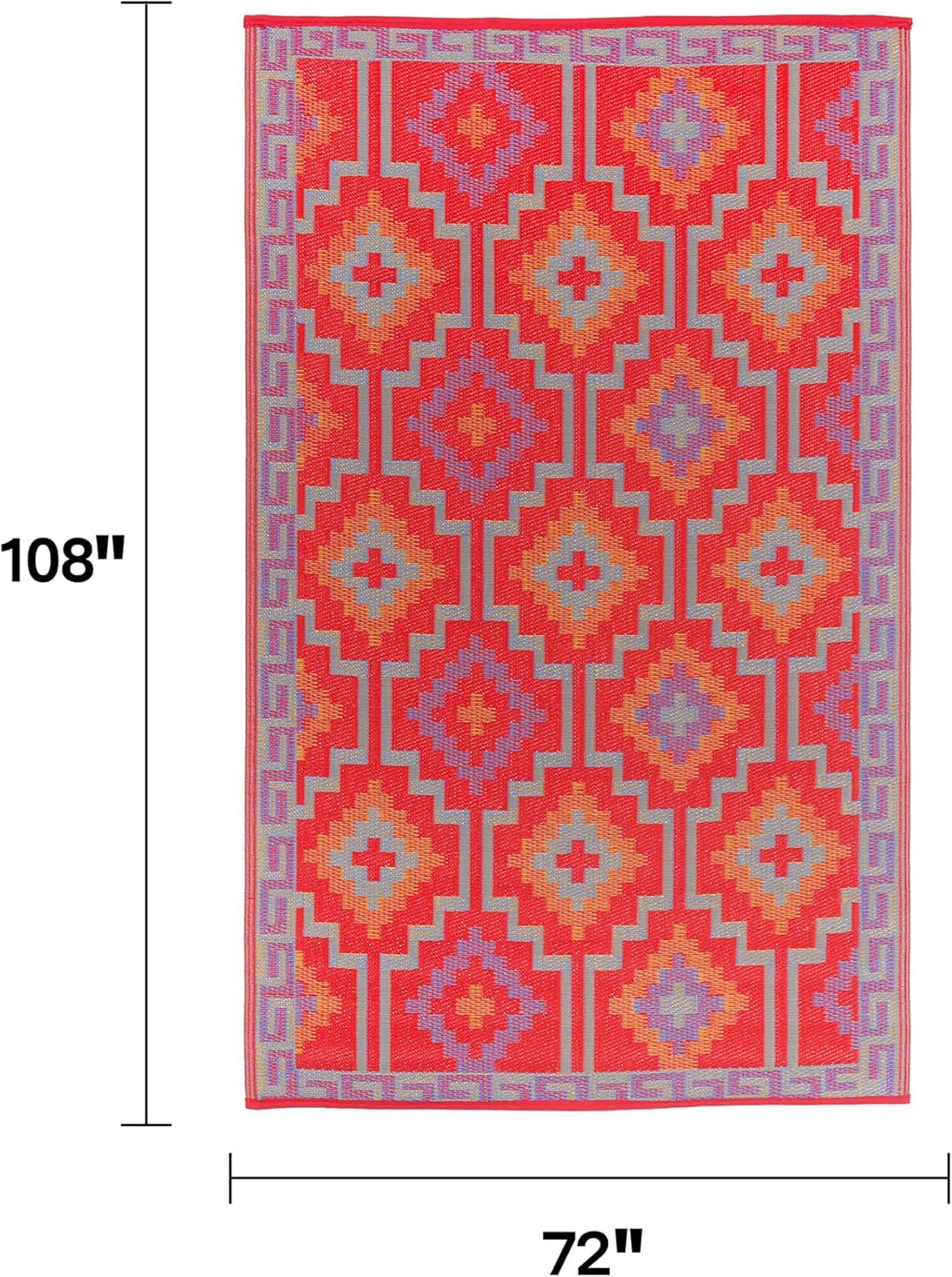 Fab Habitat Outdoor Rug - Waterproof, Fade Resistant, Crease-Free - Premium Recycled Plastic - Vintage Boho Kilim - Large Patio, Deck, Sunroom, Camping, RV - Lhasa - Orange & Violet - 6 x 9 ft