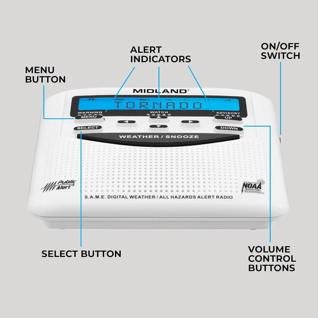 Midland - NOAA Emergency Radio Bundle with Strobe Light and Pillow Shaker