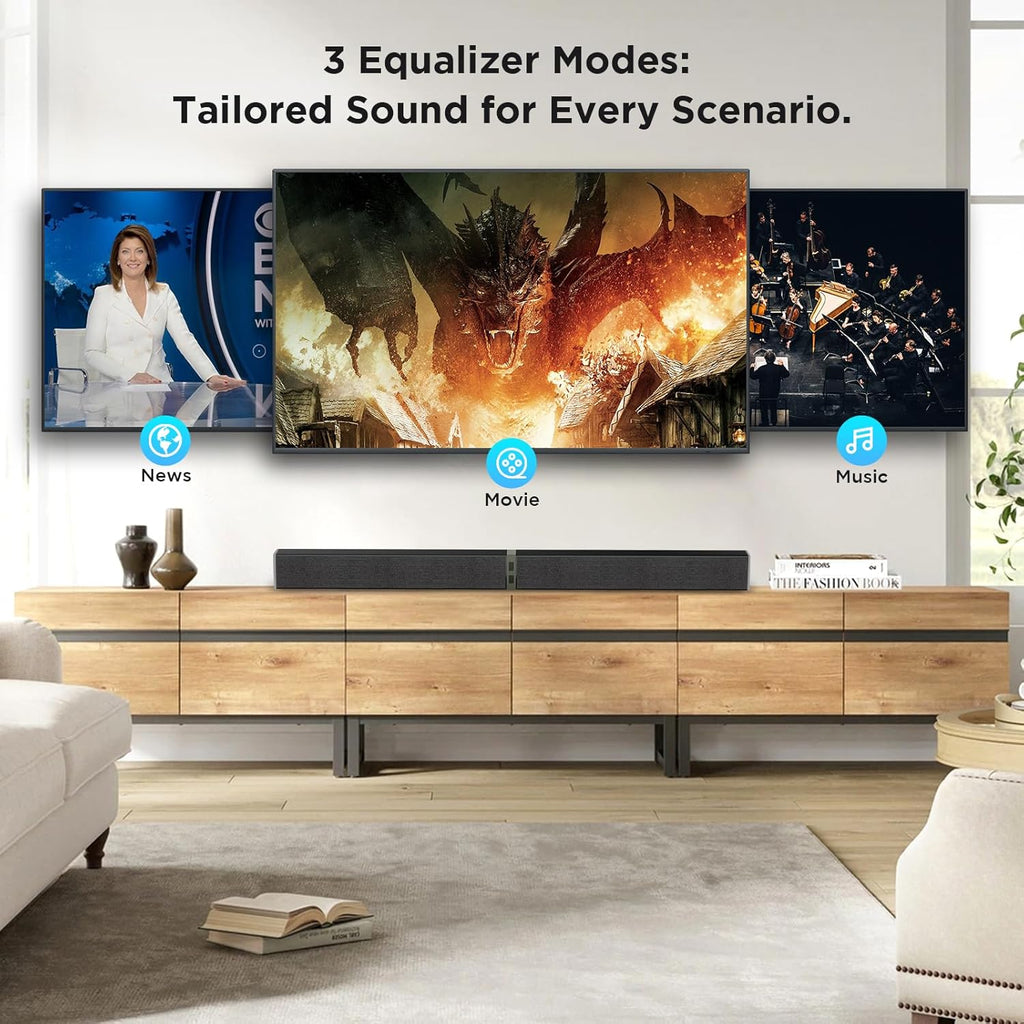 MZEIBO Sound Bar for Smart TV .80W Detachable Bluetooth Soundbar with Powerful Bass, 2-in-1 Home Theater Audio System, ARC/Optical/AUX Connectivity for TV/PC/Laptop/Game Console