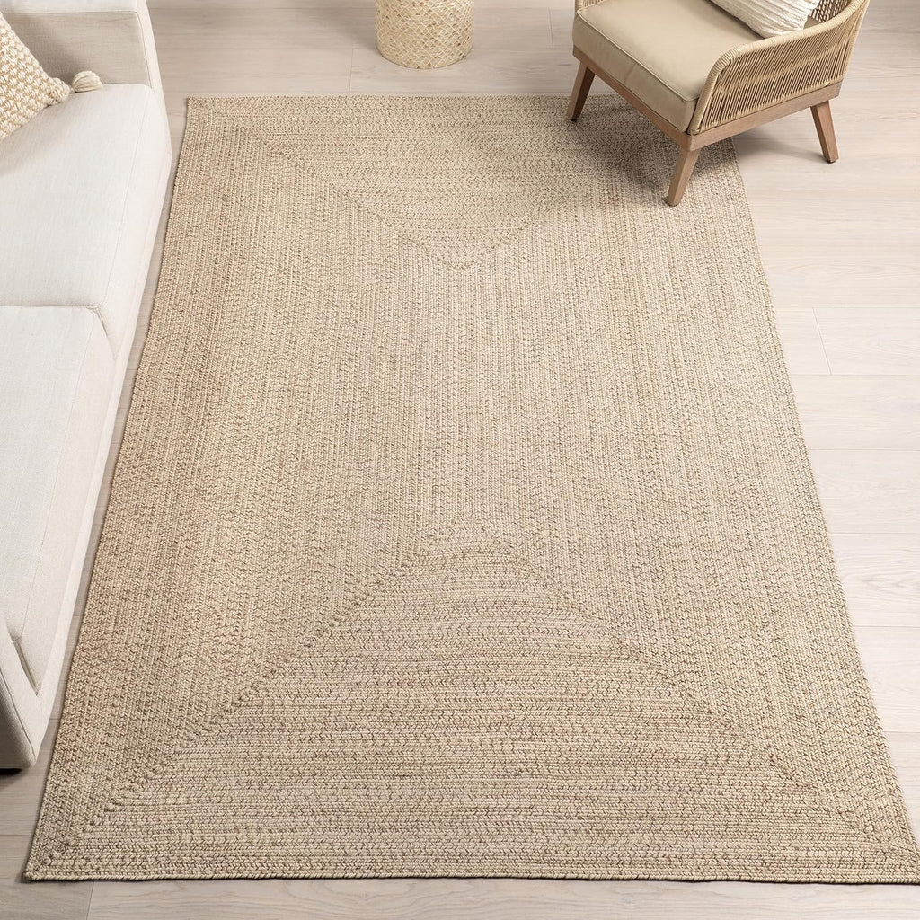 nuLOOM 5' x 8' Solid Hand Braided Indoor/Outdoor Area Rug, Pet-Friendly, High Traffic, Weather Resistant, for Patio, Balcony, Bedroom, Living Room, Dining Room, Wynn Tan