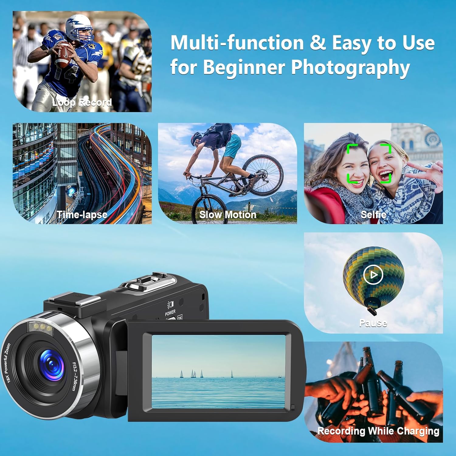 4K Camcorder Video Camera HD 80MP 30FPS Vlogging Camera for YouTube IR Night Vision Camera 18X Digital Zoom 3.0 IPS Screen Video Recorder with 32GB SD Card, 2 Batteries, Remote Control, and Stabilizer