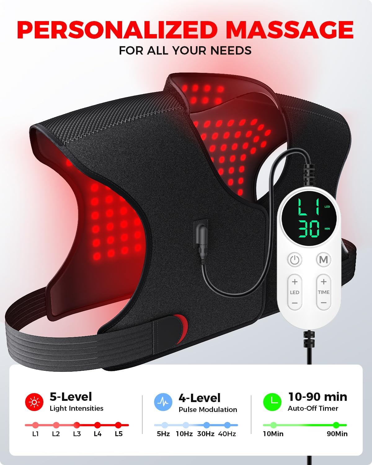 Red Light Therapy for Neck and Shoulder, 290 LEDs 660nm & 850nm Infrared Red Light Therapy Neck and Shoulder Heating Pad, 5-Level Light Intensities & 4-Level Pulse Wearable Wrap