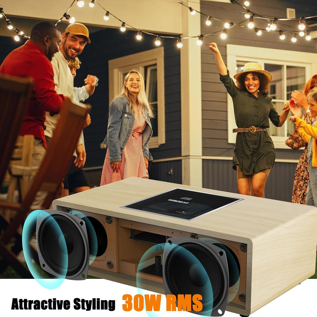 Bluetooth Stereo System for Home with CD Player, Vintage Wooden Hi-Fi Music System with Bluetooth, FM Radio, AUX & USB Input, Remote Control, Compact Radio & Stereo