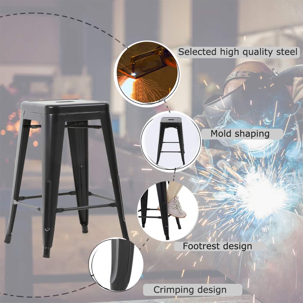 FDW Bar Stools Set of 4 Counter Stool Metal Bar Stools 30 Inches Height Industrial Bar Chairs Patio Stool Stackable Modern Backless Indoor Outdoor Metal Bar Stool Kitchen Stools Chairs,Black
