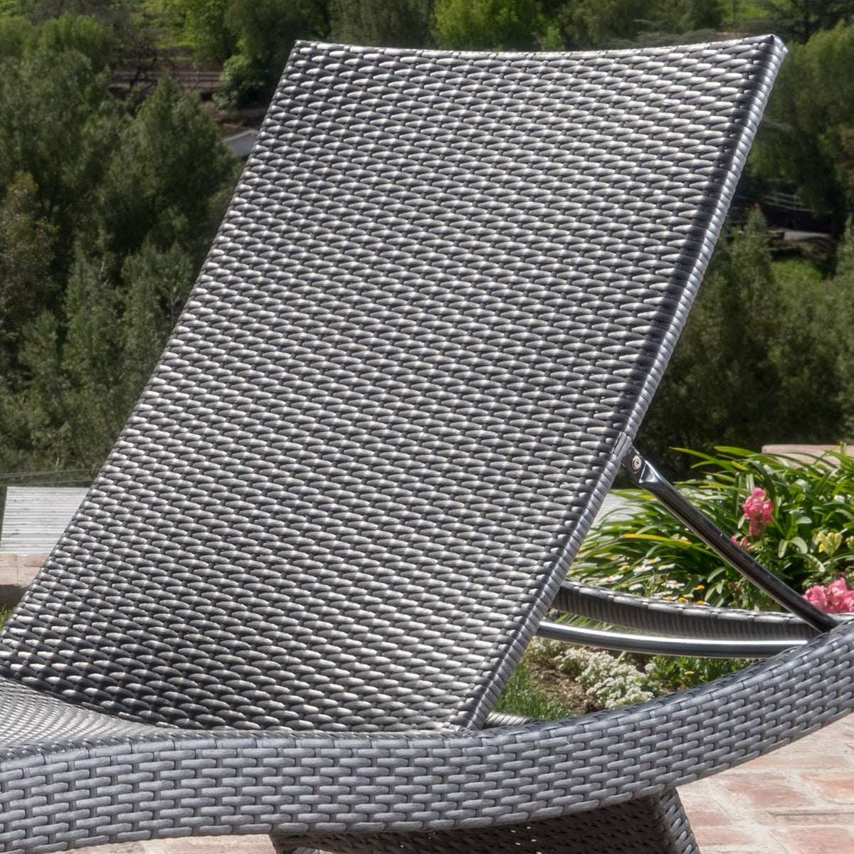 GDF Studio Savana 3 Piece Outdoor Wicker Lounge with Water Resistant Cushions & Coffee Table (Grey/Caramel)