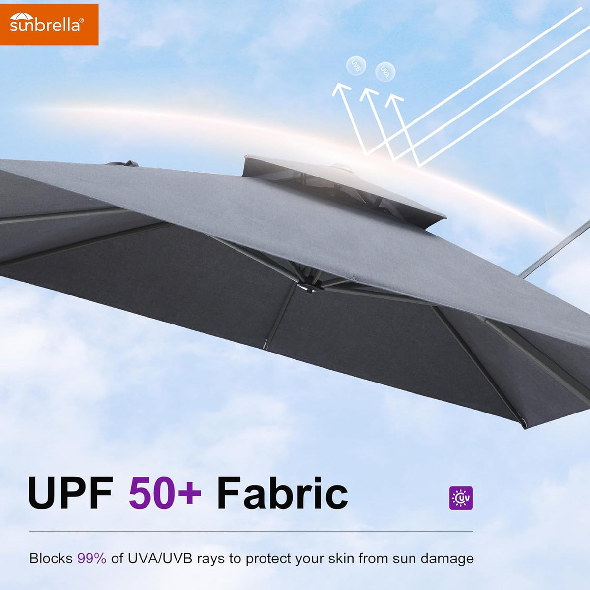 PURPLE LEAF 10 Feet Patio Cantilever Umbrella Outdoor Double Top Large Offset Hanging 360° Rotation Square Umbrella for Garden Deck Pool Backyard Cast Slate