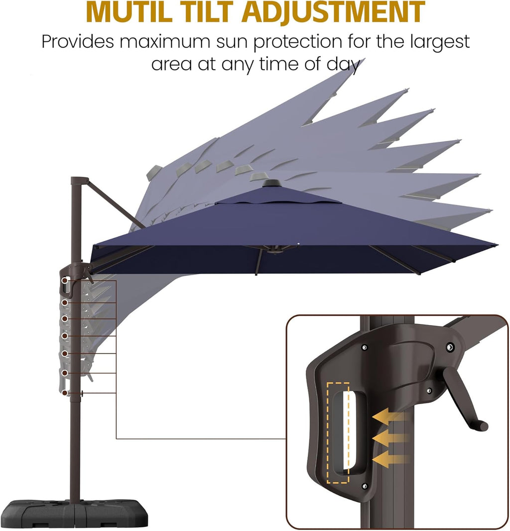 HASLE OUTFITTERS 9x12 FT Patio Cantilever Umbrella with Base, Outdoor Offset Large Rectangular Heavy Duty Umbrellas with 360° Rotation for Pool Garden Deck .Navy