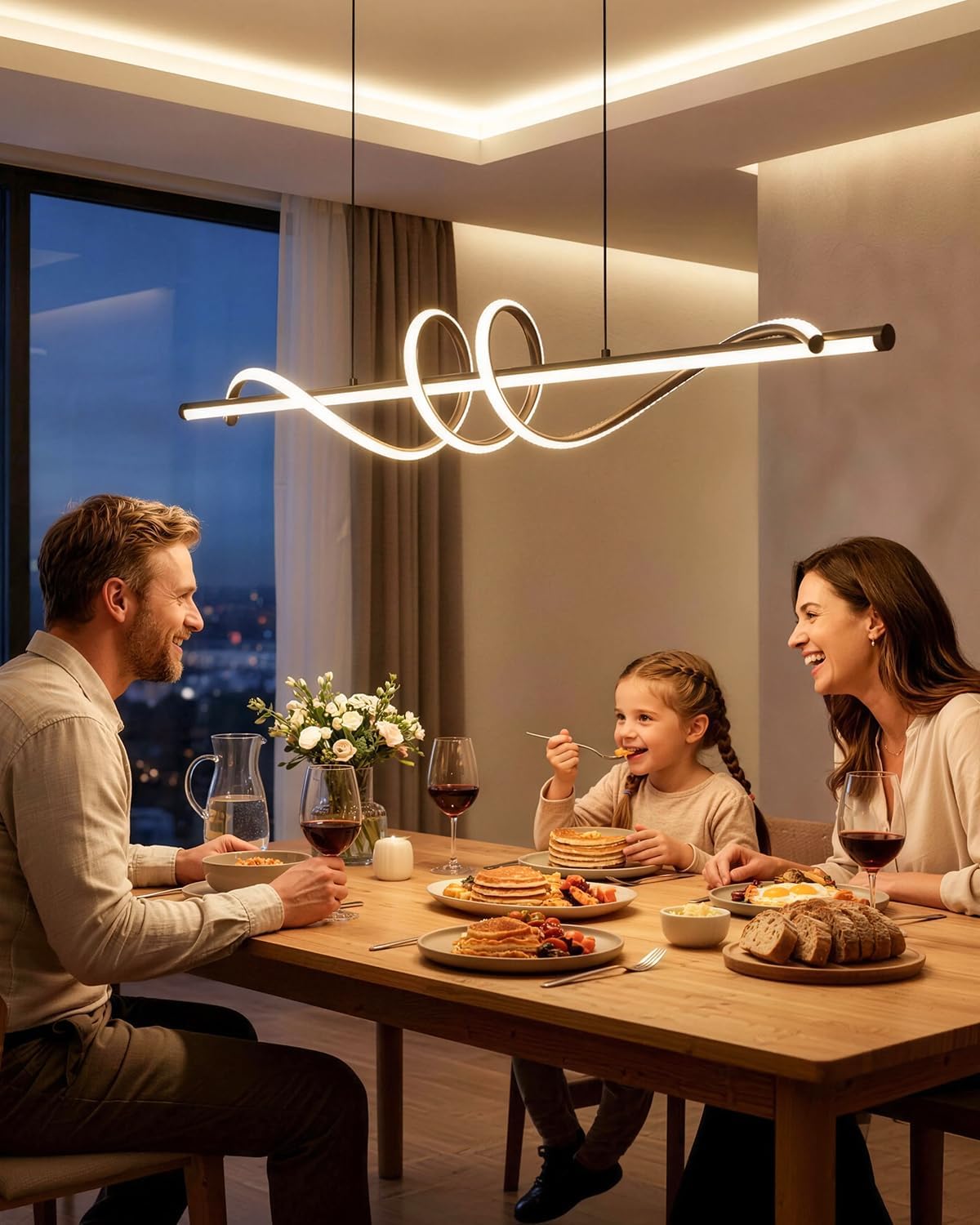 39.4in Linear Pendant Light, Led Chandelier Dimmable with Remote Control, 3000K-6000K Adjustable Color Temperature Island Light, Dining Room Light Fixture for Kitchen, Living Room