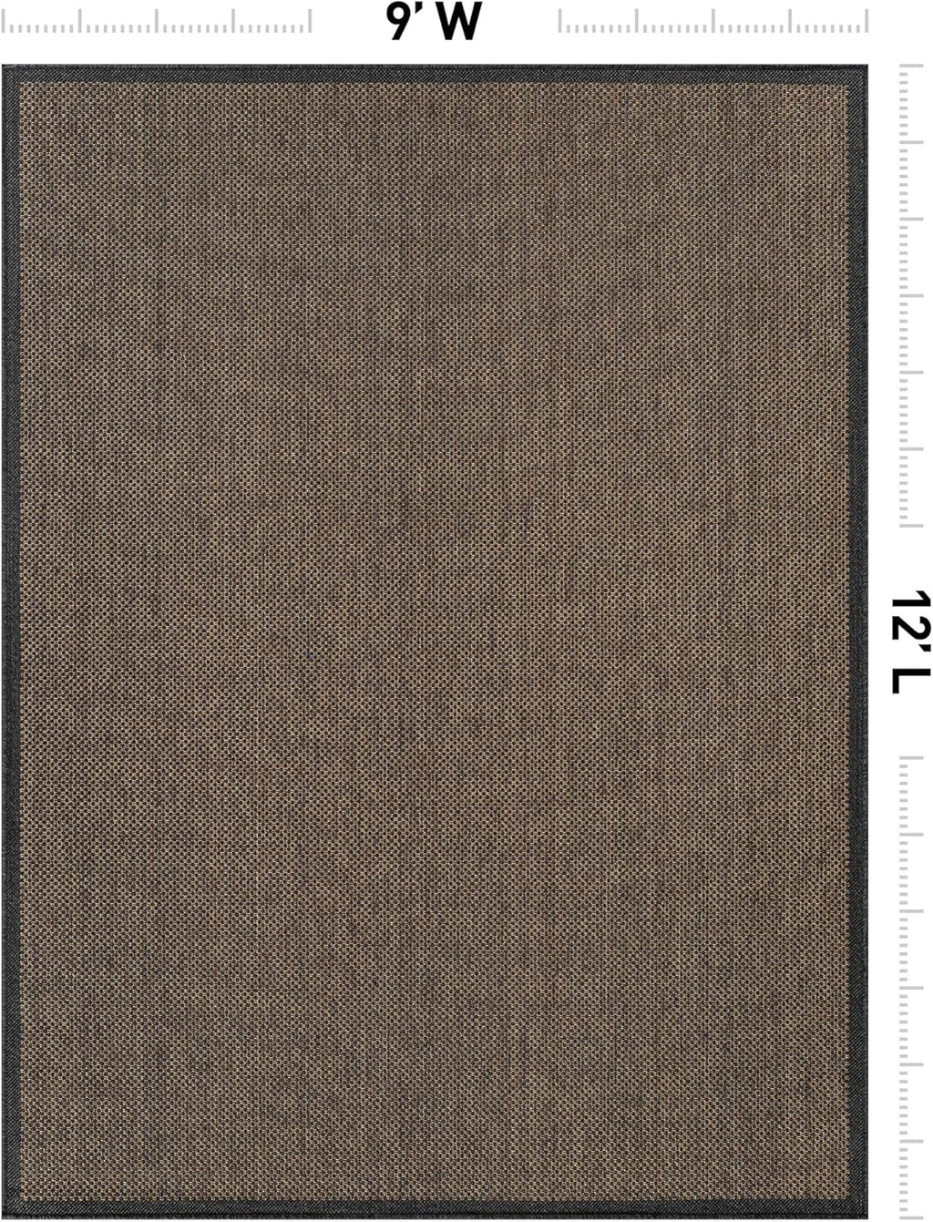 Rugshop Diamond Grid Indoor Outdoor Flat Woven Area Rug,Natural Jute-Style, Easy-Care Patio Rug for Backyard Porch Deck Balcony, 9' x 12' Dark Gray/Natural