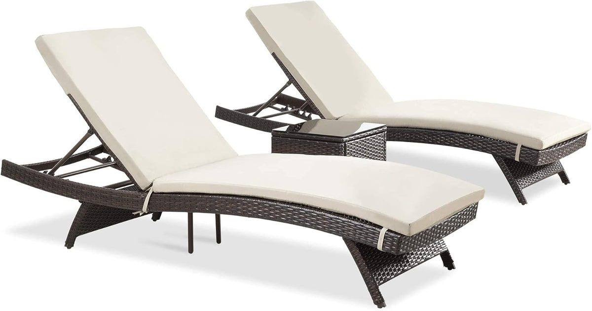 Pamapic Patio Chaise Lounge Set 3 Pieces with Adjustable Backrest and Removable Cushion, Outdoor Pool Chair for Patio Poolside Backyard Porch