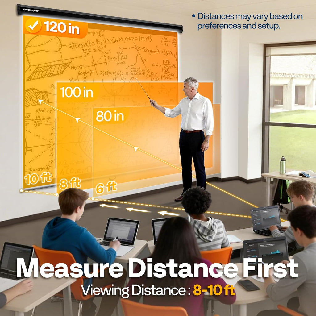 VIVOHOME 120 Inch 1:1 Pull Down Projector Screen, HD 4K Retractable Movie Screen for Indoor Home Theater and Office, Manual Projection Screen with Auto Locking (84Wx84H Inch Display Area), Black