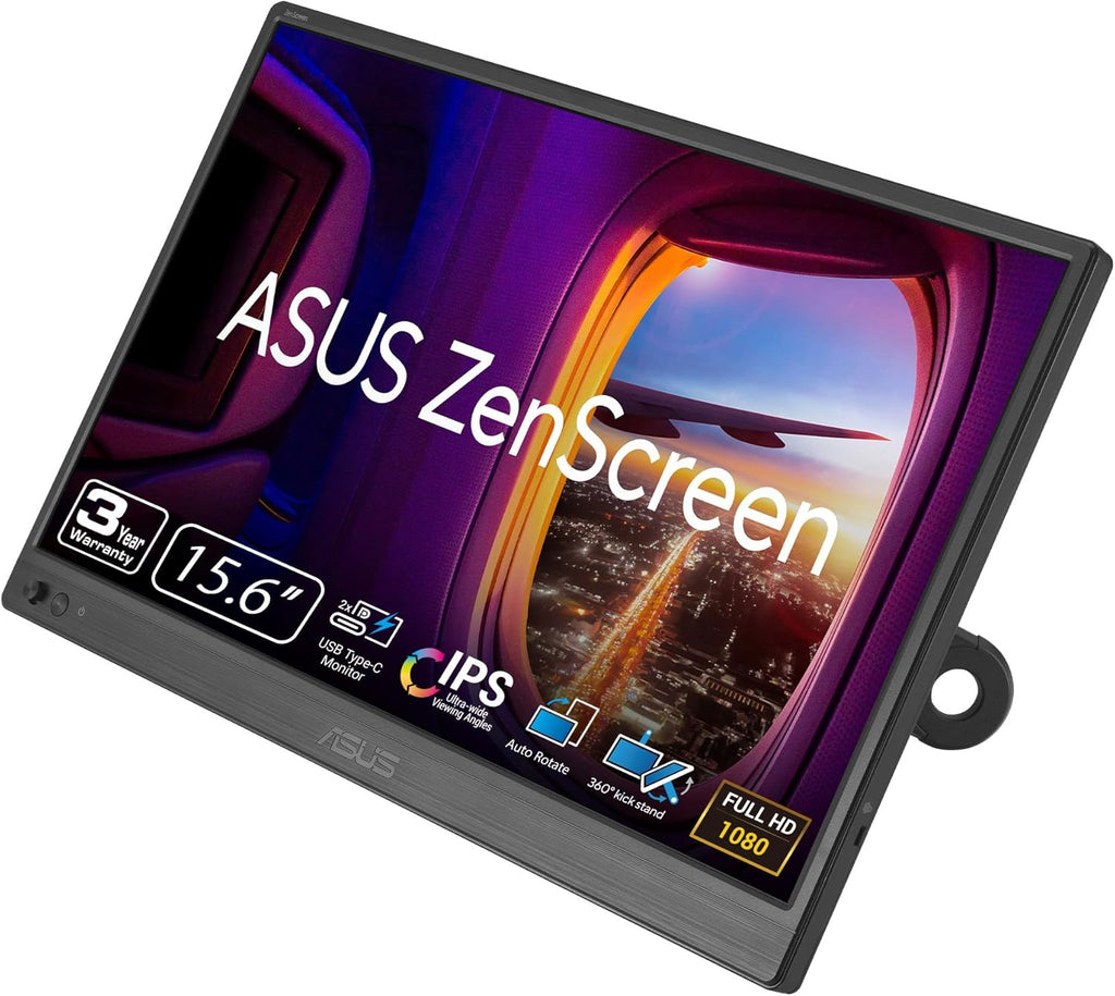 ASUS ZenScreen 15.6” Portable Monitor for Laptop (MB169CK) - Dual USB-C, Mini-HDMI, Plug & Play External Screen for Travel Dual Setup, Full HD, IPS, Anti-Glare Surface, 360° Kickstand, 3yr Warranty