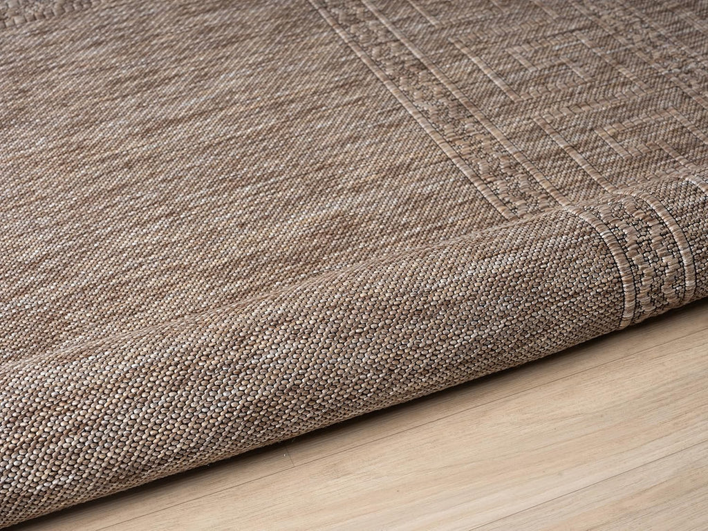 Diana Textured Foldable Indoor Outdoor Rug, 8x10, Weather Resistant, Easy Clean, UV Resistant, Modern Bordered Patio Carpet for Porch, Deck, Backyard, Living Room (8' x 10', Beige)