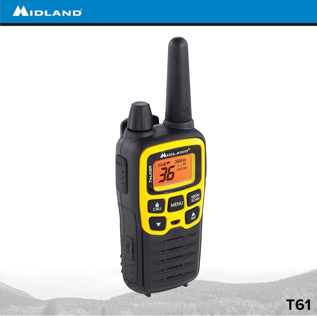 Midland T61VP3 36 Channel FRS Two-Way Radio - Up to 32 Mile Range Walkie Talkie - Yellow/Black (Pack of 12)