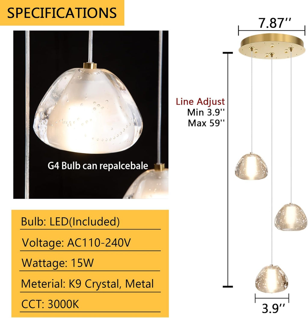 Modern Chandelier Crystal Pendant Light for Kitchen Island Dining Room Bedroom Hallway Gold