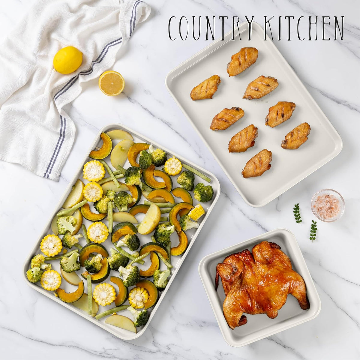 Country Kitchen Nonstick Stackable Bakeware Set - Deluxe Heavy Duty, Durable, Easy Release Baking Set, Sage, 13 Pcs