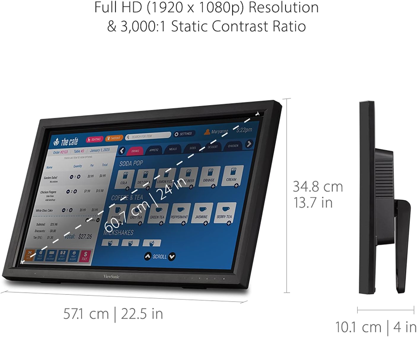 ViewSonic TD2423D 24 Inch 1080p 10-Point Multi IR Touch Screen with Eye Care HDMI, VGA, USB Hub and DisplayPort (Renewed)