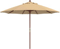 California Umbrella 9' Premium Commercial Hardwood Patio Umbrella, Manual Lift With Sunbrella Antique Beige Fabric
