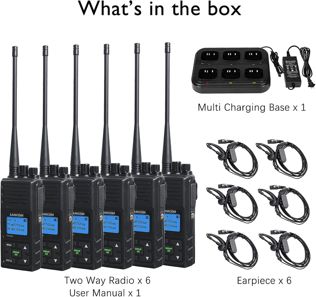SAMCOM FPCN30A Two Way Radio Commercial with Gang Charger, Rechargeable 2 Way Radio,5W Walkie Talkie High Power, UHF Radios for Warehouse,Churches,Jobsite (6 Pcs Radio + Charger Gang)