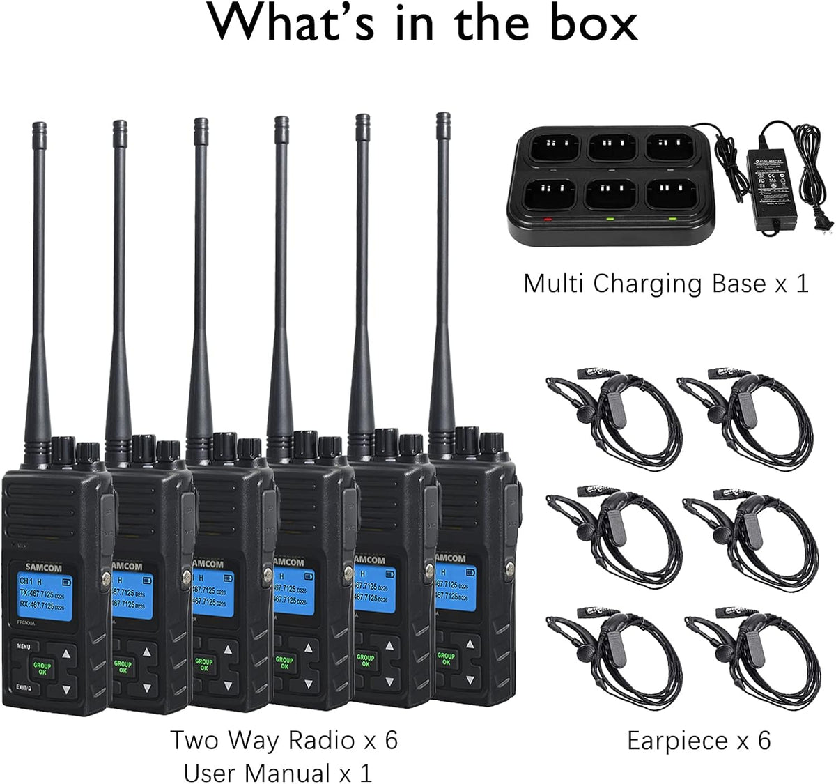 SAMCOM FPCN30A Two Way Radio Commercial with Gang Charger, Rechargeable 2 Way Radio,5W Walkie Talkie High Power, UHF Radios for Warehouse,Churches,Jobsite (6 Pcs Radio + Charger Gang)