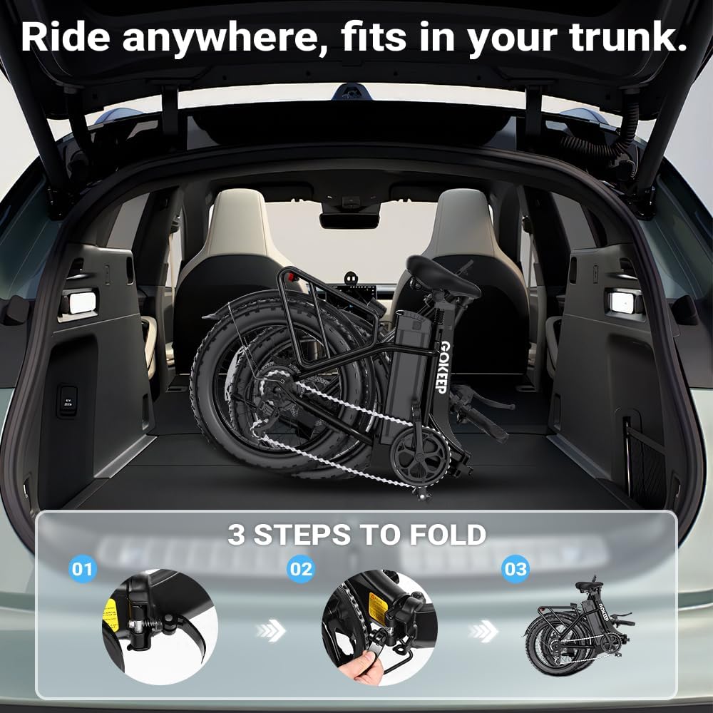 Folding Electric Bike, 1300W Peak Motor, 75 Miles PAS Range, 52V 13Ah Removable Battery, 20" Fat Tire & Front Suspension Electric Bicycles, 20MPH 7-Speed Commuter Ebike, UL2849 Certified, Black